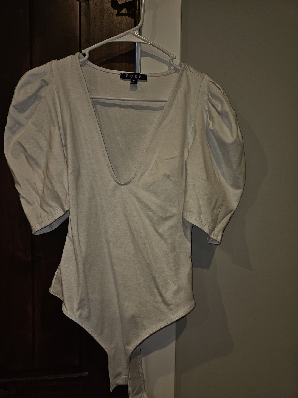 Worn ×2 - Fore White Puff-Sleeve V-Neck Bodysuit